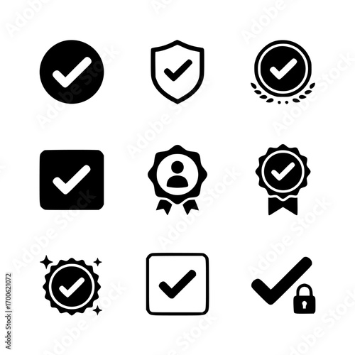 Collection of check mark and approval icons