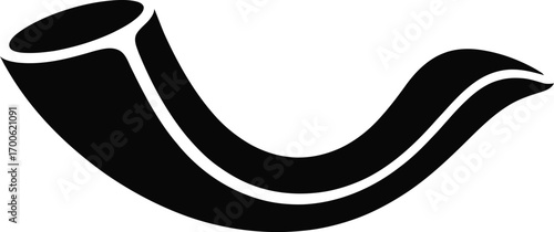 Black silhouette of a shofar horn on a light gray background