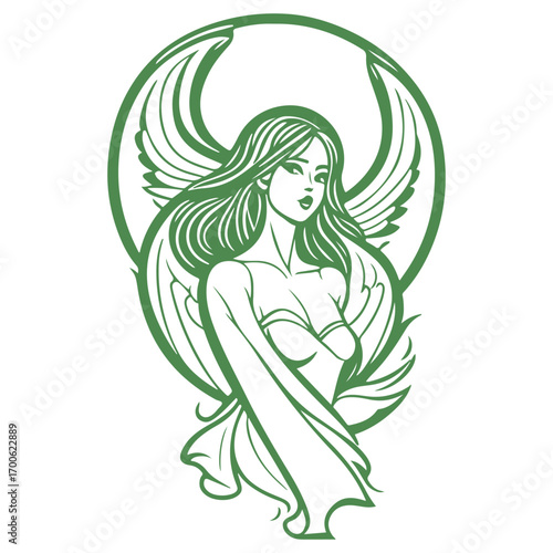angel beauty girl illustration green