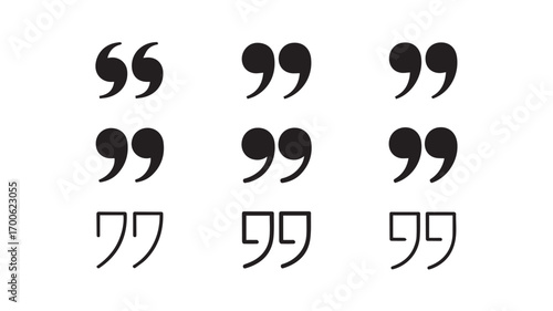 A collection of nine black quotation mark symbols arranged in a 3x3 grid against a white background 