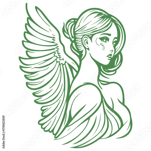 angel beauty girl illustration green