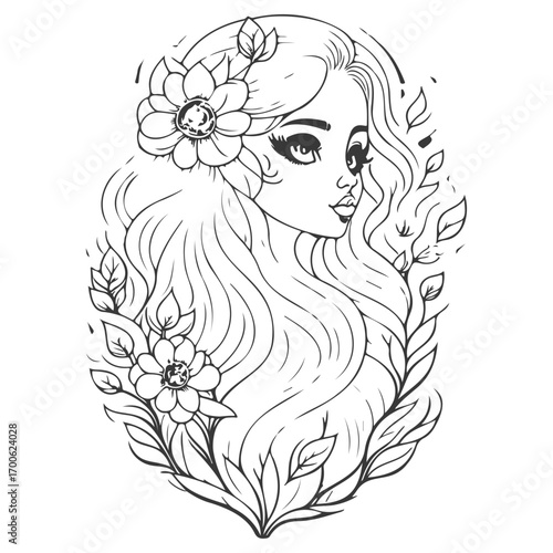 mythical beautiful xana with floral illustration grey