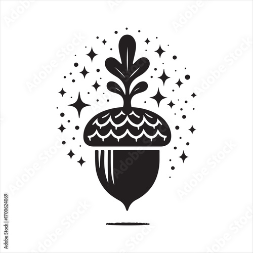 acorn fairy house vector silhouette sketch art logo idea illustration