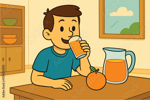 young man drinking orange juice