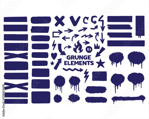 Decorative grunge set with brush lines, strokes