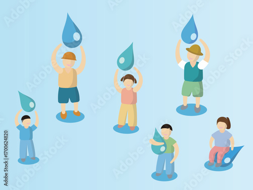 Children embracing waterdrop show importance of water vector illustration graphic EPS 10
