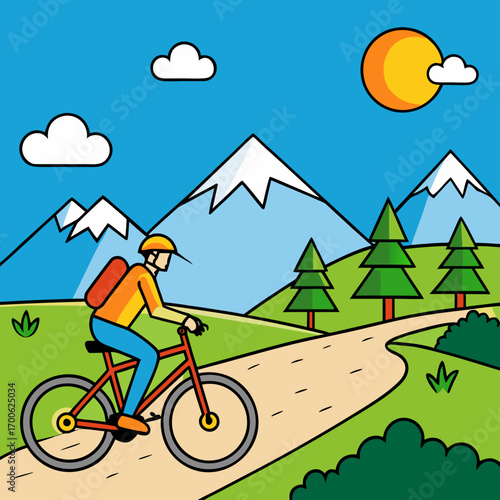 Peaceful Mountain Bike Ride Vector Illustration

