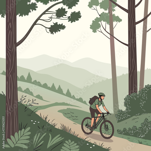 Peaceful Mountain Bike Ride Vector Illustration
