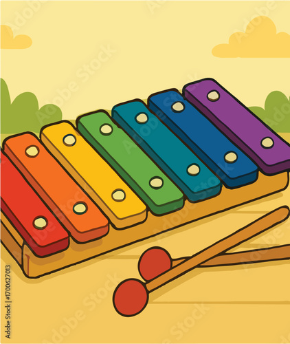Colorful Eight-Bar Xylophone with Mallets