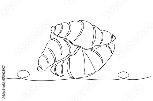 Continuous one line drawing of Croissant. Single line drawing illustration of Fresh baked croissant. French bakery concept vector art. Doodle line illustration.