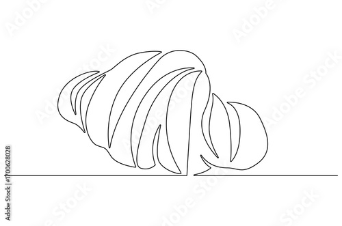 Continuous one line drawing of Croissant. Single line drawing illustration of Fresh baked croissant. French bakery concept vector art. Doodle line illustration.