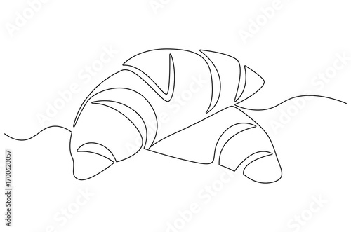 Continuous one line drawing of Croissant. Single line drawing illustration of Fresh baked croissant. French bakery concept vector art. Doodle line illustration.