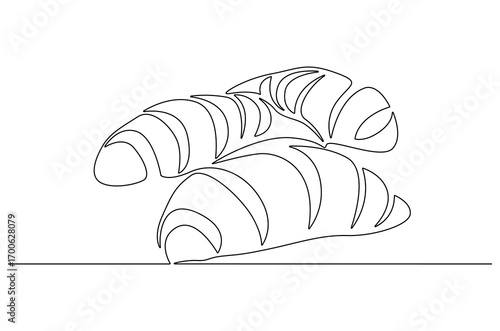 Continuous one line drawing of Croissant. Single line drawing illustration of Fresh baked croissant. French bakery concept vector art. Doodle line illustration.