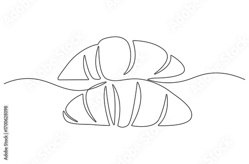 Continuous one line drawing of Croissant. Single line drawing illustration of Fresh baked croissant. French bakery concept vector art. Doodle line illustration.