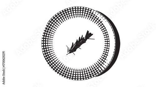 A high-quality photograph of a white ceramic dinner plate on a white background with a checkered pattern overlay.  