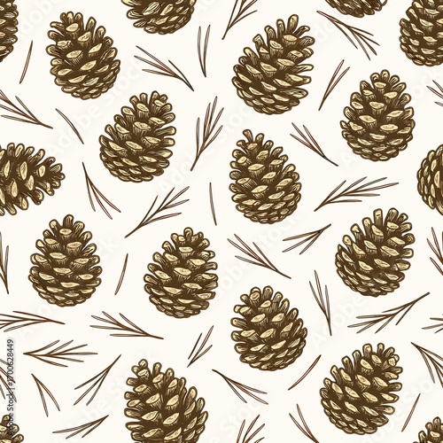 Pine Cone and Needle Seamless Pattern: Rustic Winter Nature Design