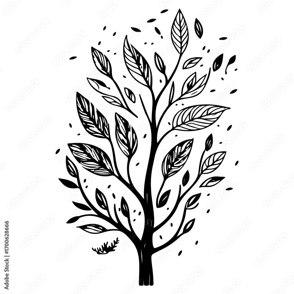 Fototapeta premium tree half spring autumn floral illustration sketch draw