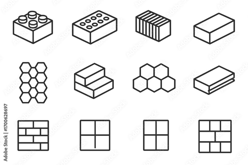 custom made wallpaper toronto digitalModular Brick Icons. Line style icons of modular brick blocks: interlocking brick unit, perforated pattern, ribbed texture, square