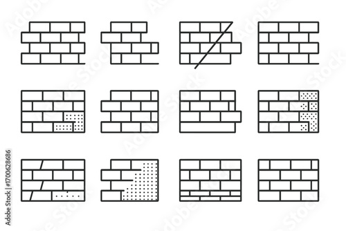 Pattern Transition Icons. Line style icons of pattern transitions: bond shift, step change, diagonal break, mortar mismatch; color