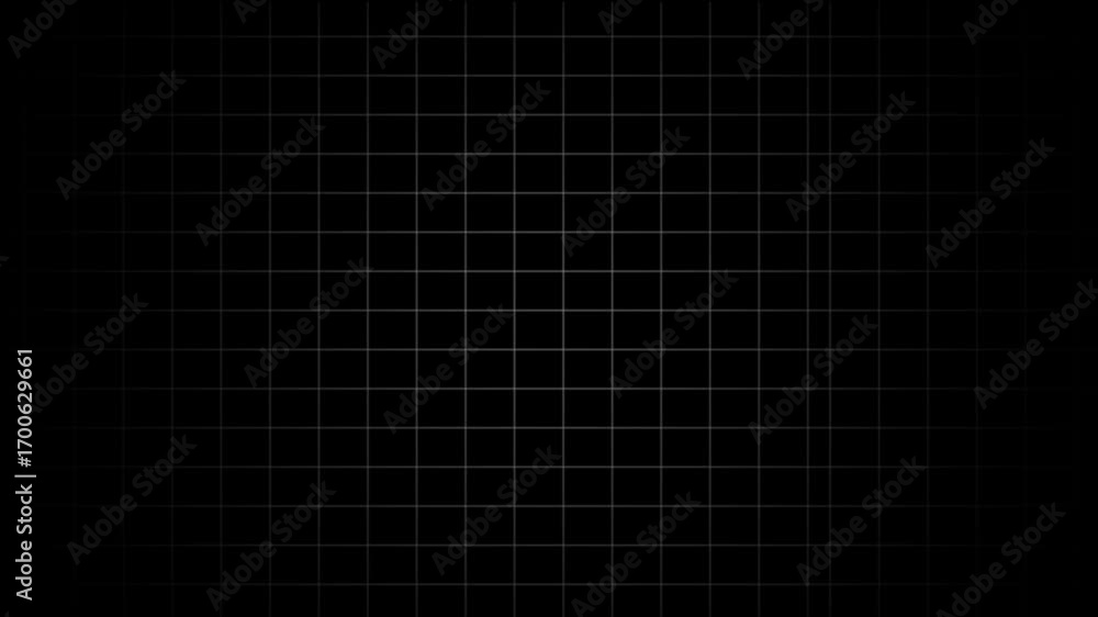 Black background with animated thin white wireframe grid line fit for alpha channel or overlay layer. Mesh shiny tile-like creative animated video . Grid graph pattern moving vertically downward ,