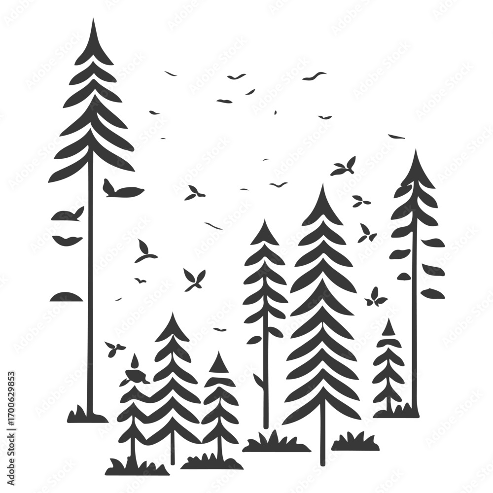 Obraz premium forest nature illustration grey