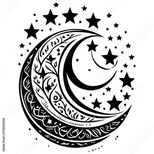 Moon star ramadan arabic islamic illustration sketch hand draw