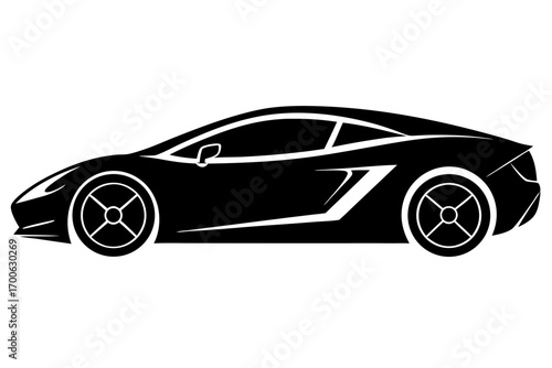 Sleek black sports car with a modern design showcasing speed and luxury in a minimalist vector illustration perfect for automotive enthusiasts and design projects looking for a stylish edge