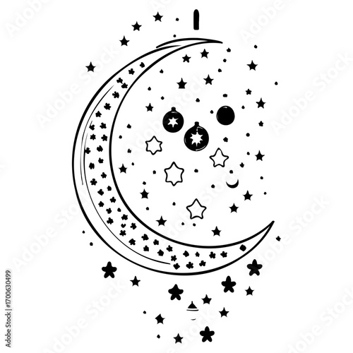 hanging moon star Ramadan illustration sketch hand draw