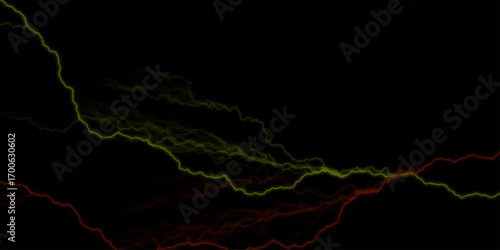  Massive lightning bolt with branches isolated on black background. lightning bolt on black background. Elegant black marble with swirling green veins, exuding luxury and sophisticated monochrome.