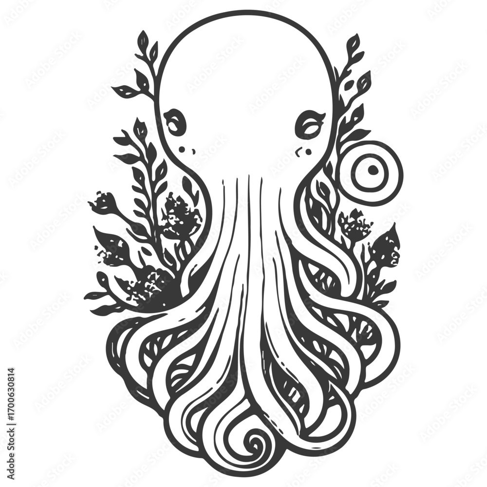 Obraz premium octopus flower illustration grey