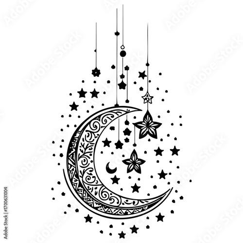 hanging moon star Ramadan illustration sketch draw
