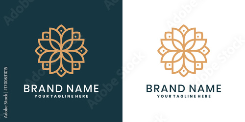 Elegant floral mandala logo design with lines, minimalist floral symbols