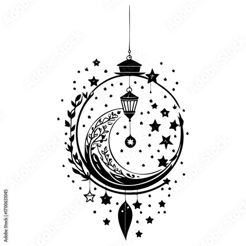 decoration hanging lantern moon star illustration sketch hand draw