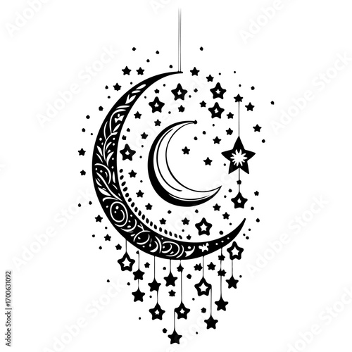 hanging moon star Ramadan illustration sketch draw