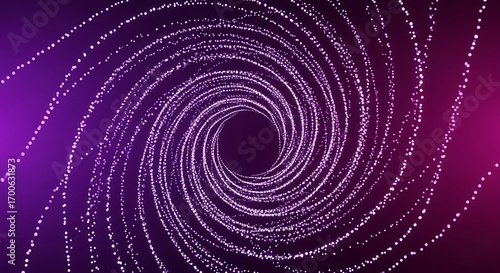 Abstract spiral tunnel of glowing particles on a purple gradient background, creating a mesmerizing and futuristic visual effect for design projects