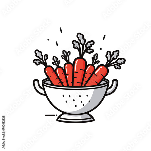 Carrot tops in colander with minimalist style, vibrant culinary presentation