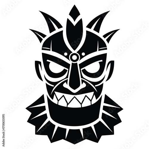 Black Silhouette Graphic Illustration of a Tribal Mask with Spiked Collar