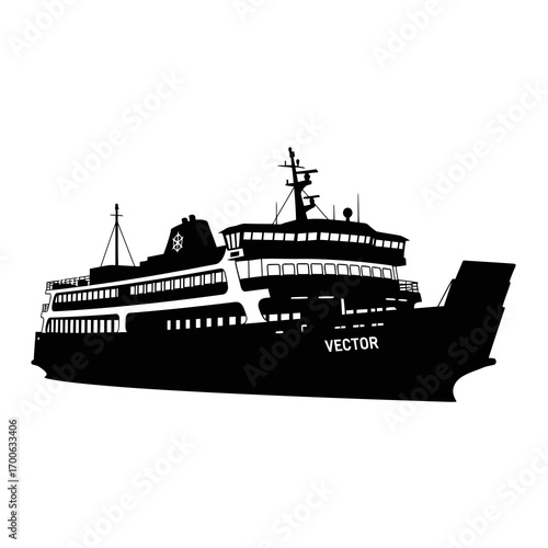 Ferry boat silhouette isolated on white background