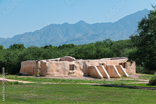 The priest's quarters at  Tumacacori Mission ruins in the SantaCruz River Valley are a National Historical Park near Tubac, Arizona. The mission was built in the 19th century. USA.