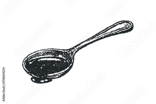 Sketch of a Spoon Filled with Dark Liquid on a Transparent. Vector hand drawn illustration