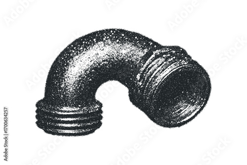 Elbow Pipe Fitting Connection with Threaded Ends on Transparent Background. Vector hand drawn illustration