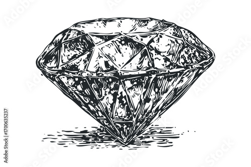Detailed Hand Drawn Diamond With Reflective Shadow. Vector hand drawn illustration