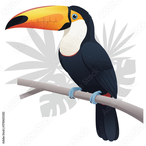 Minimalist Vector Icon of a Channel-billed Toucan with a Large Beak, Adobe Illustrator Graphic, and Flat Design
