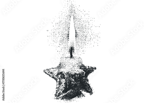 Star shaped candle with flickering flame on transparent background. Vector hand drawn illustration