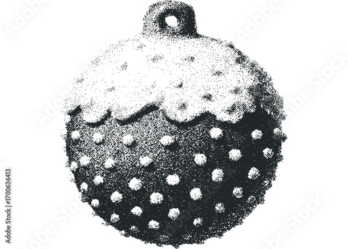 Textured Christmas bauble with polka dots on transparent background. Vector hand drawn illustration