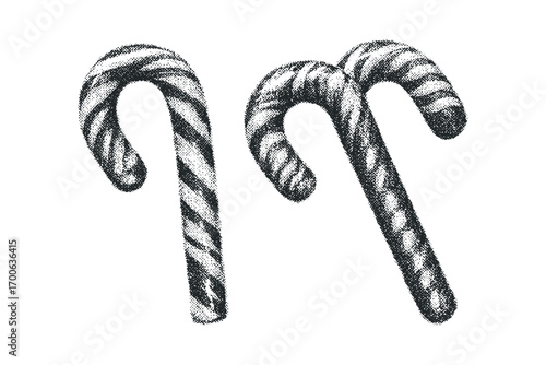 Two Candy Canes, Festive Confectionery, Isolated on Transparent. Vector hand drawn illustration