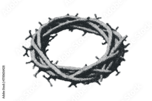 Thorned circle made of intertwined branches on transparent background. Vector hand drawn illustration