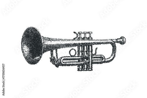 Monochromatic trumpet musical instrument,. Vector hand drawn illustration