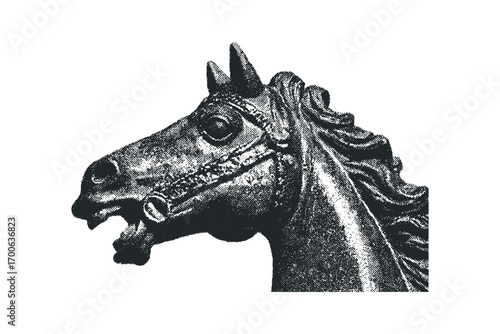 Vintage horse head stippled graphic. Vector hand drawn illustration