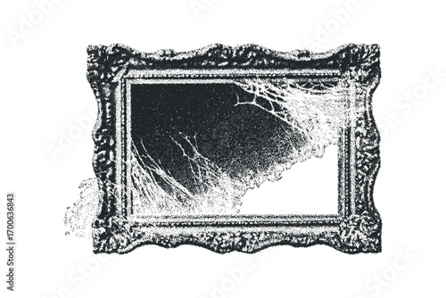 Ornate Picture Frame With Torn and Fragmented Surface Effect. Vector hand drawn illustration